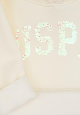 Kız Çocuk Krem Payet İşlemeli Şardonlu Kapüşonlu Basic Sweatshirt - 50314257076