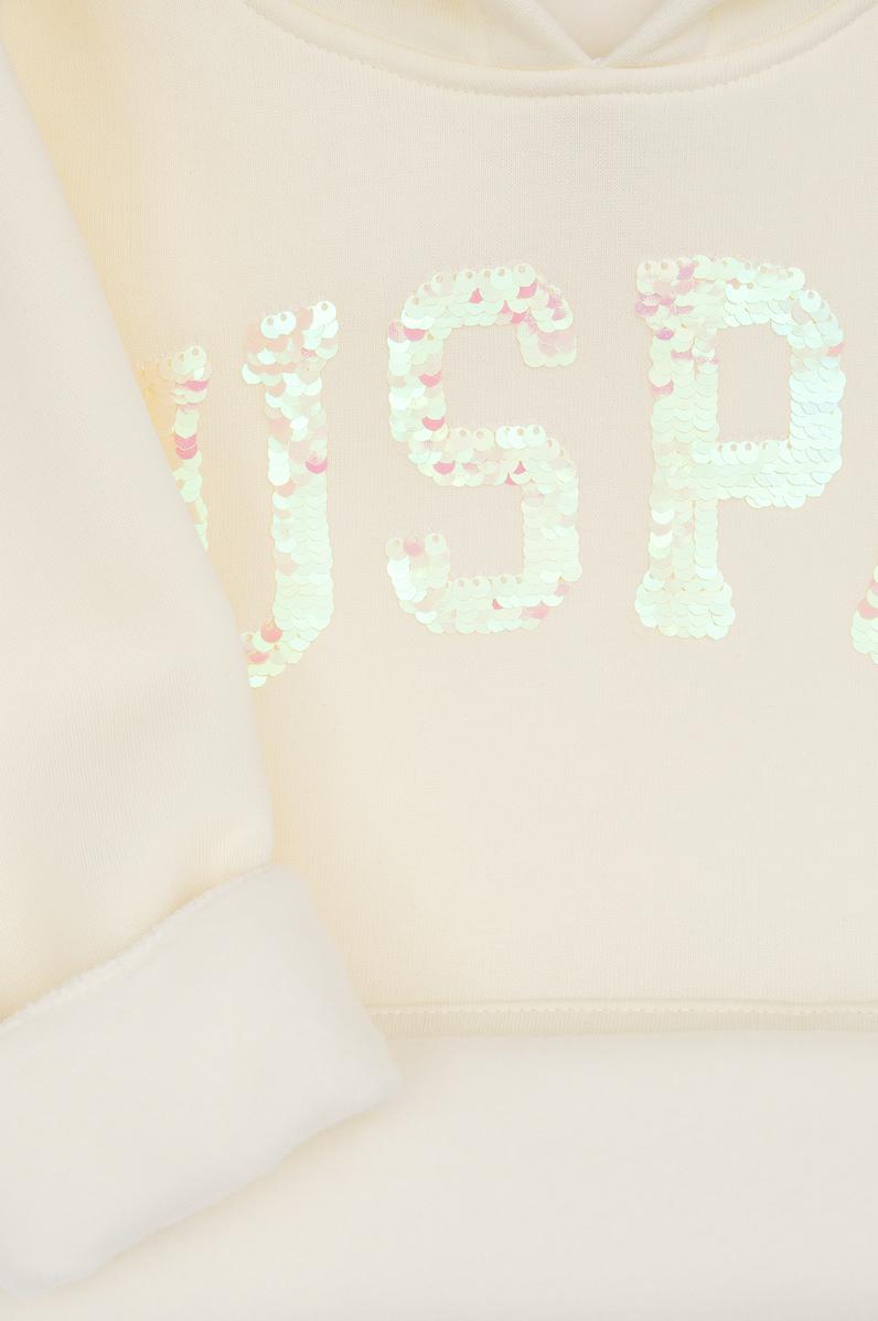 Kız Çocuk Krem Payet İşlemeli Şardonlu Kapüşonlu Basic Sweatshirt