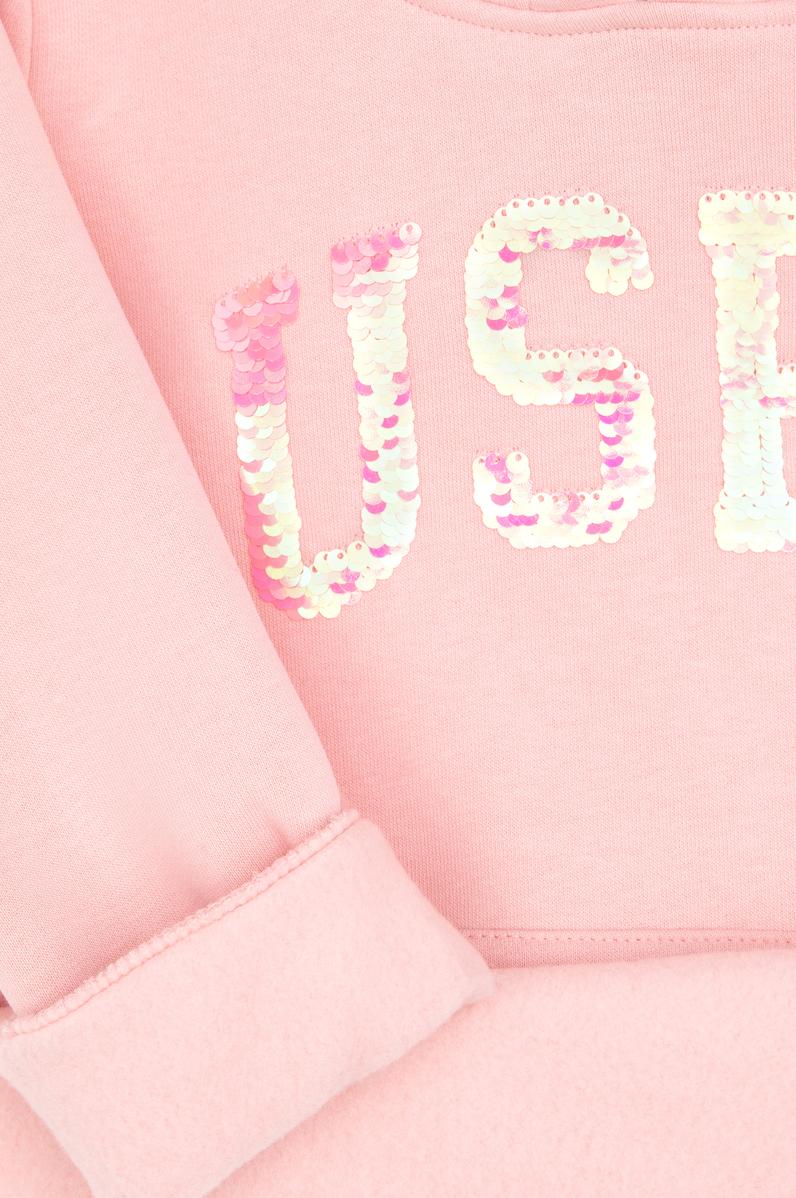 Kız Çocuk Toz Pembe Payet İşlemeli Şardonlu Kapüşonlu Basic Sweatshirt