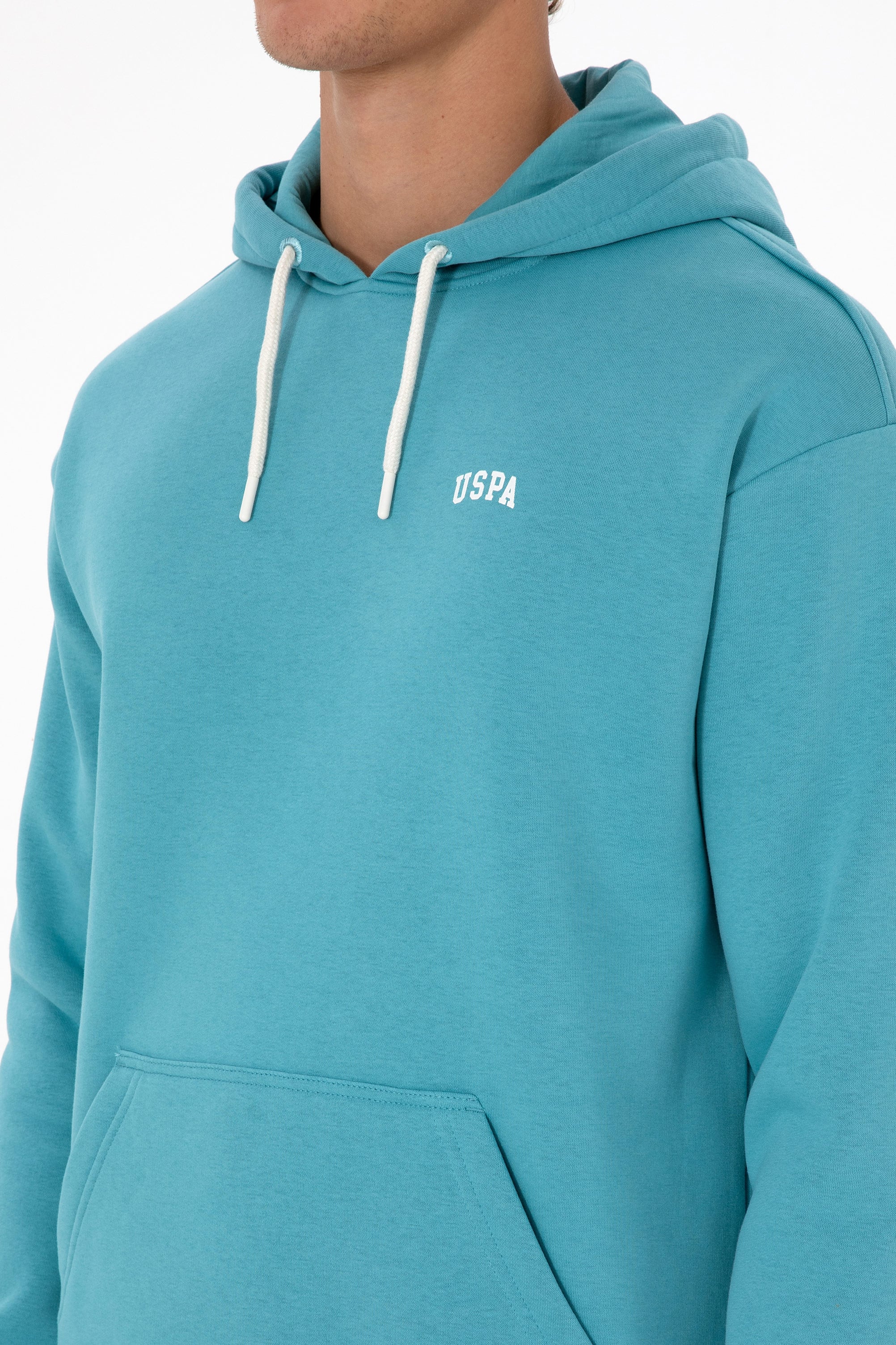 Erkek Oversize Fit Kapüşonlu Şardonlu Mint Basic Sweatshirt - Image 7