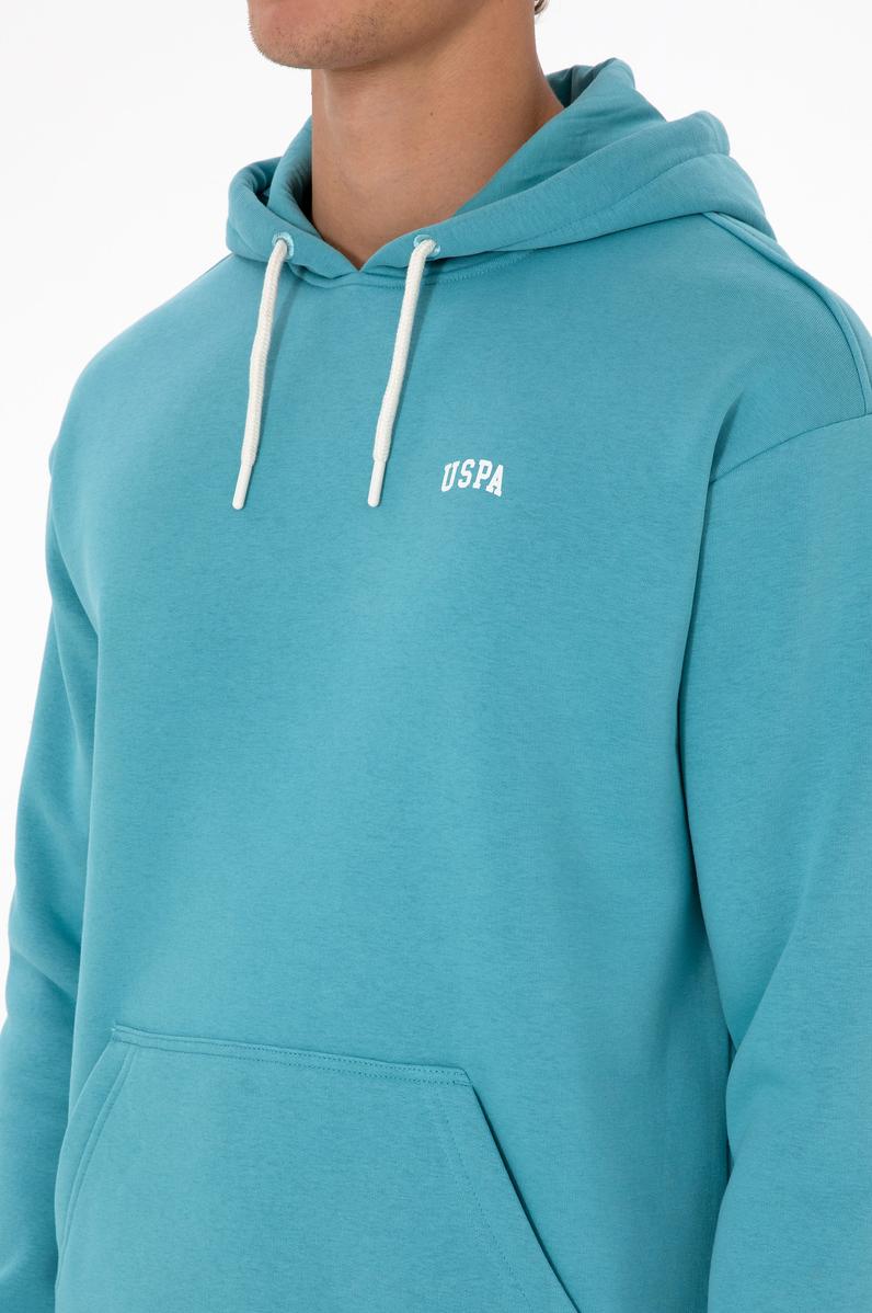 Erkek Oversize Fit Kapüşonlu Şardonlu Mint Basic Sweatshirt