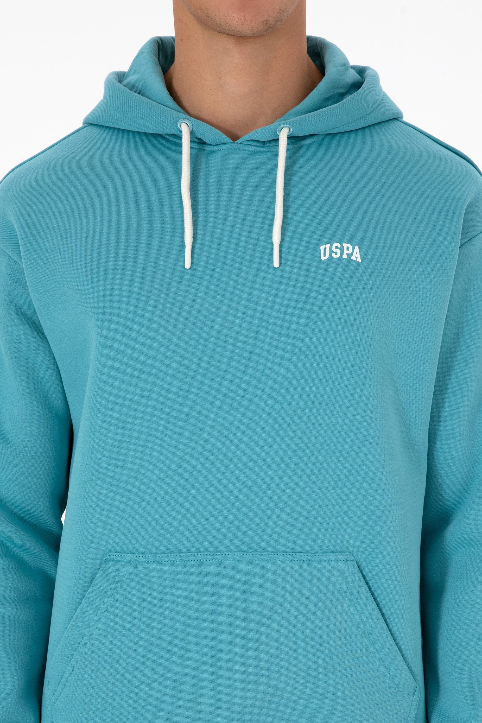 Erkek Oversize Fit Kapüşonlu Şardonlu Mint Basic Sweatshirt - Image 6