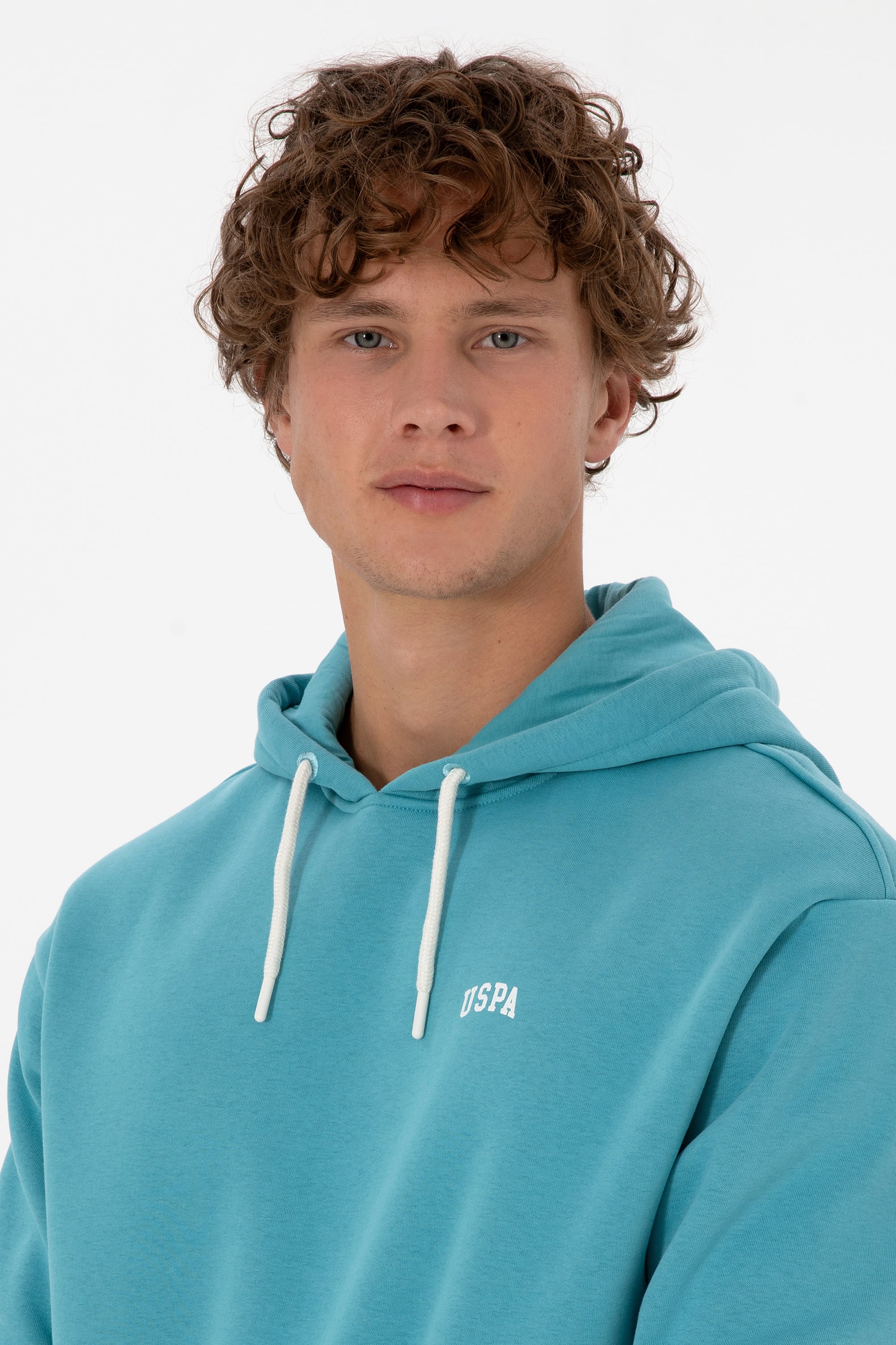 Erkek Oversize Fit Kapüşonlu Şardonlu Mint Basic Sweatshirt - Image 2
