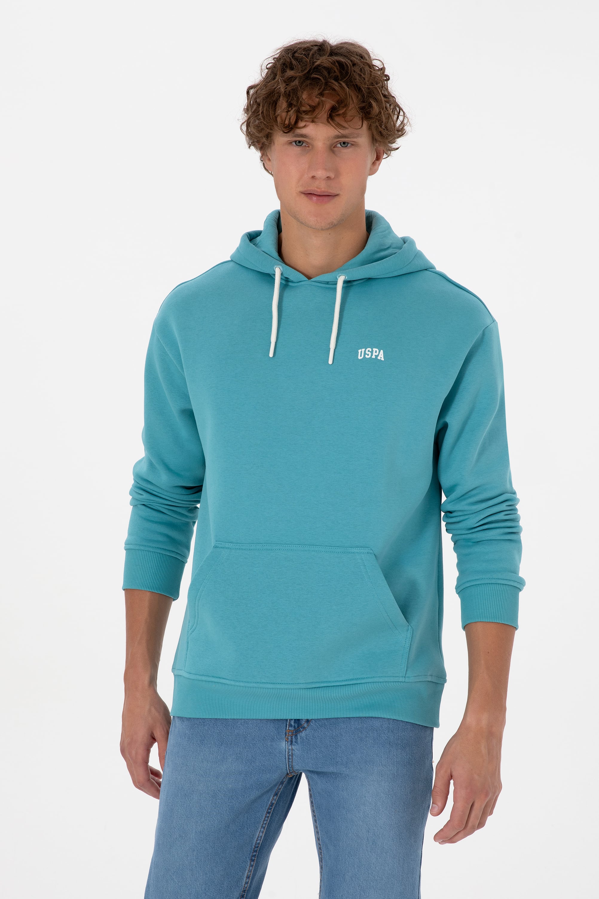 Erkek Oversize Fit Kapüşonlu Şardonlu Mint Basic Sweatshirt - Image 1