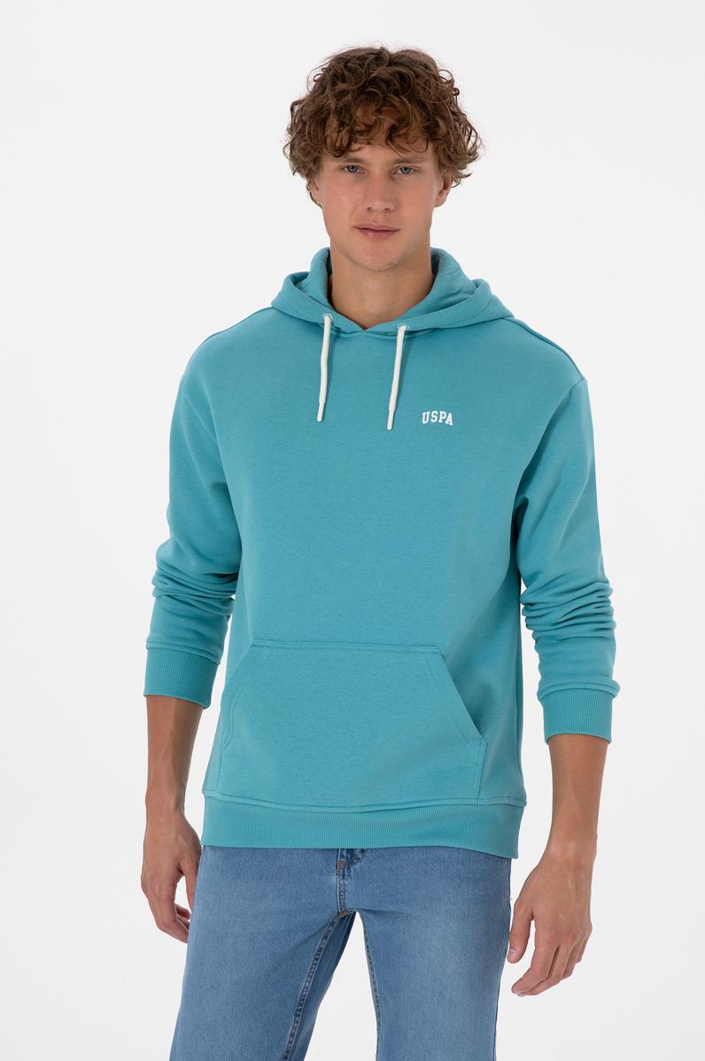 Erkek Oversize Fit Kapüşonlu Şardonlu Mint Basic Sweatshirt