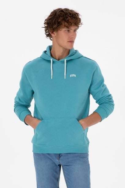 Erkek Oversize Fit Kapüşonlu Şardonlu Mint Basic Sweatshirt