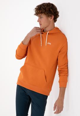 Erkek Oversize Fit Kapüşonlu Şardonlu Bakır Basic Sweatshirt - 50313782061