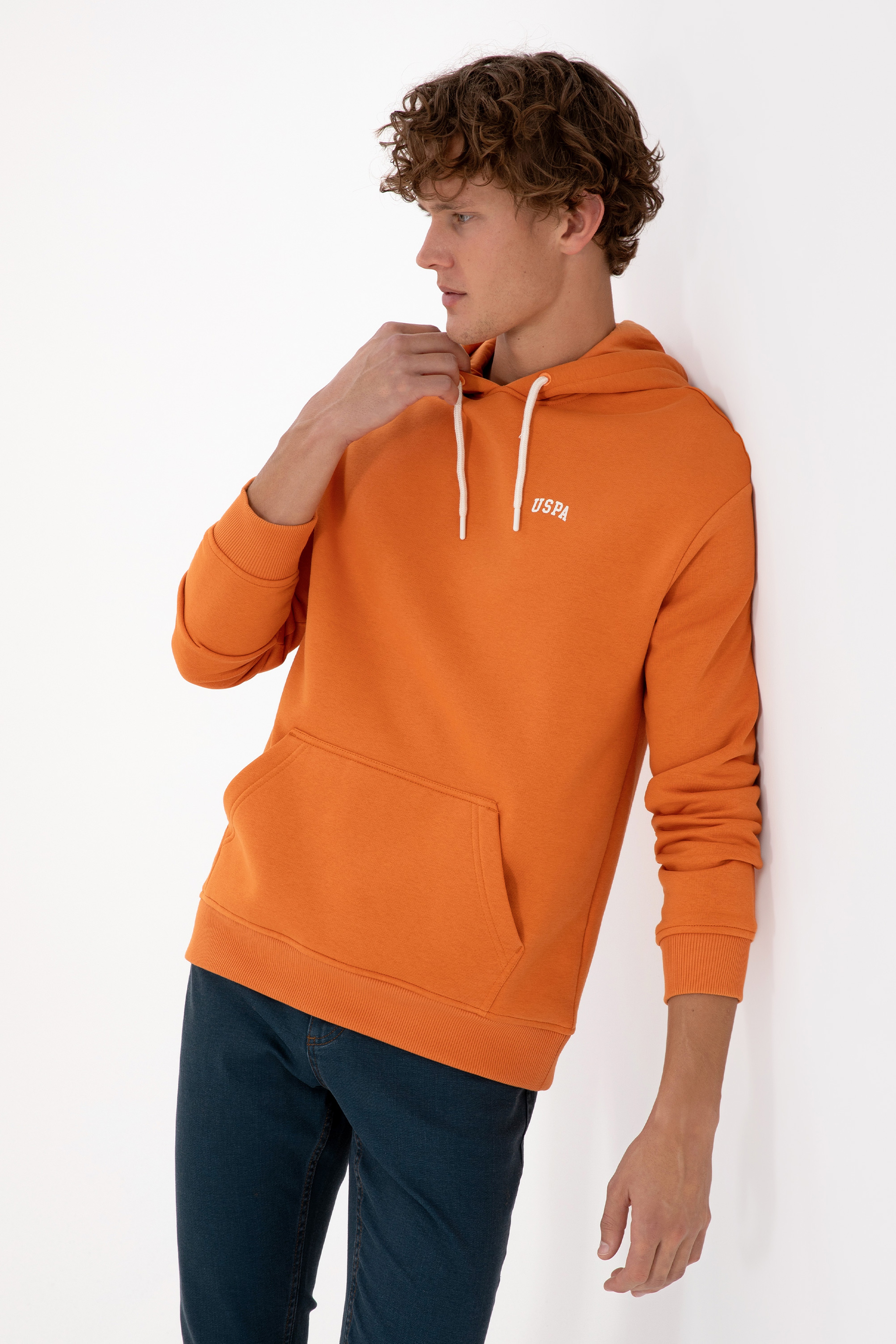 Erkek Oversize Fit Kapüşonlu Şardonlu Bakır Basic Sweatshirt