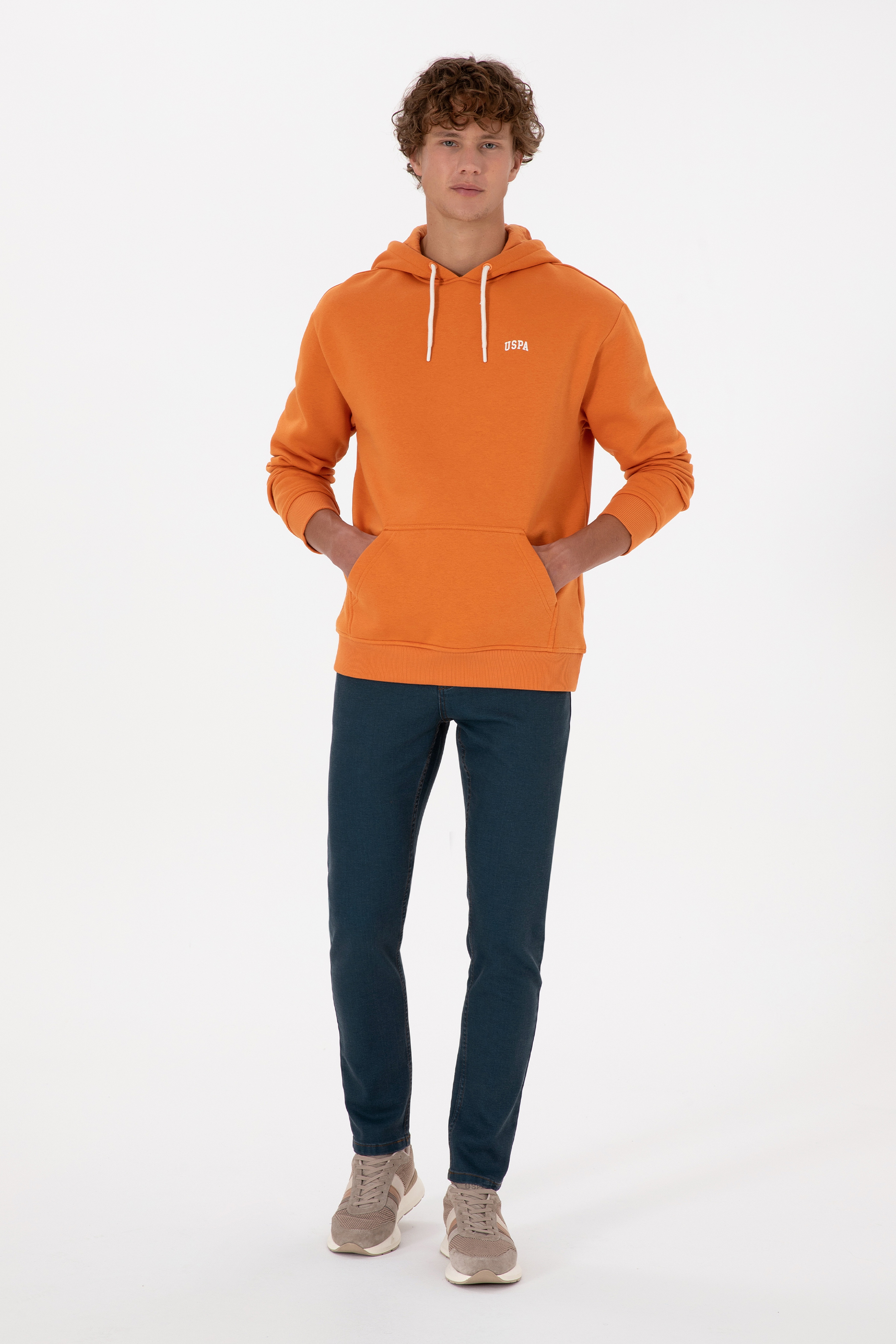 Erkek Oversize Fit Kapüşonlu Şardonlu Bakır Basic Sweatshirt