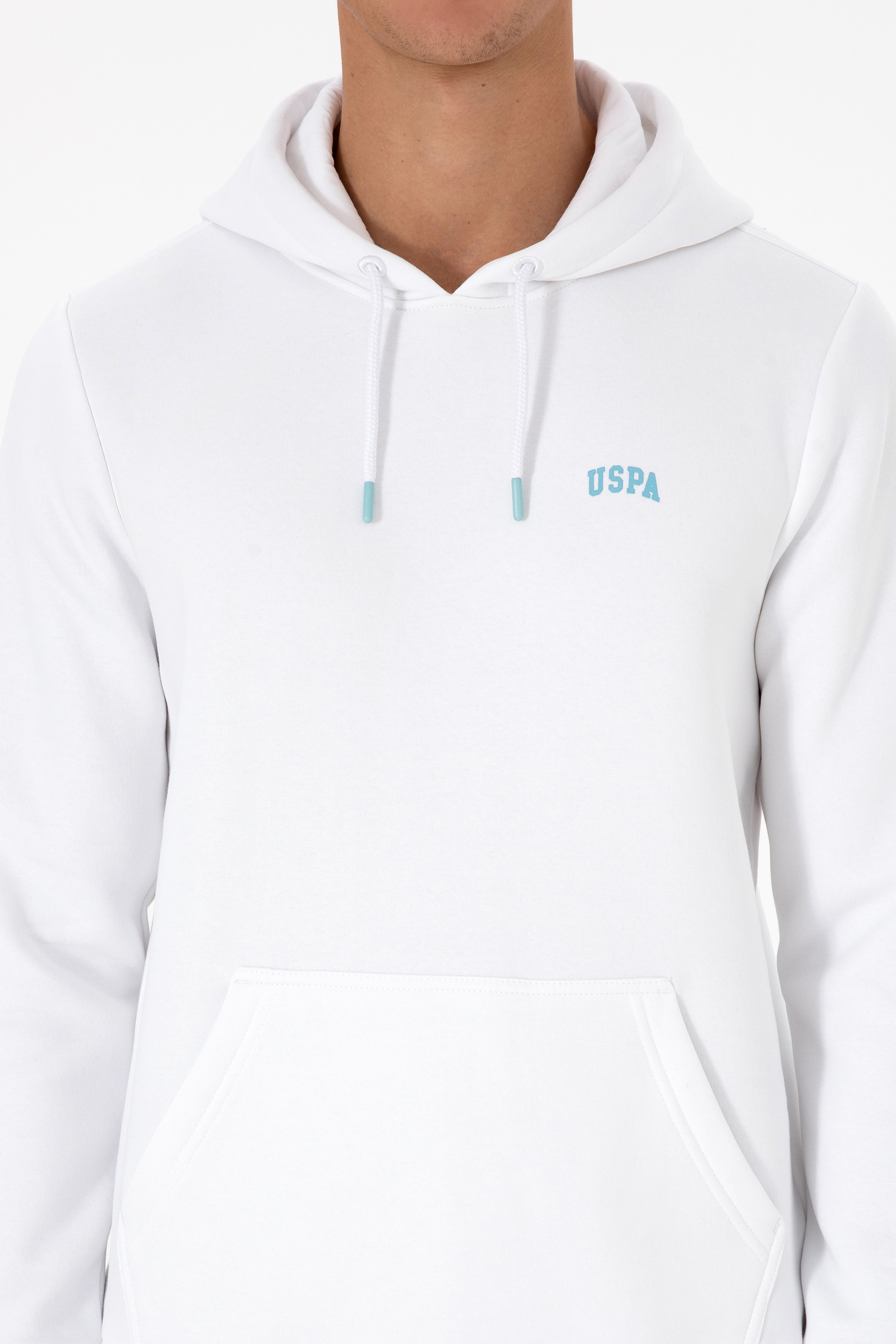 Erkek Regular Fit Kapüşonlu Şardonlu Beyaz Basic Sweatshirt