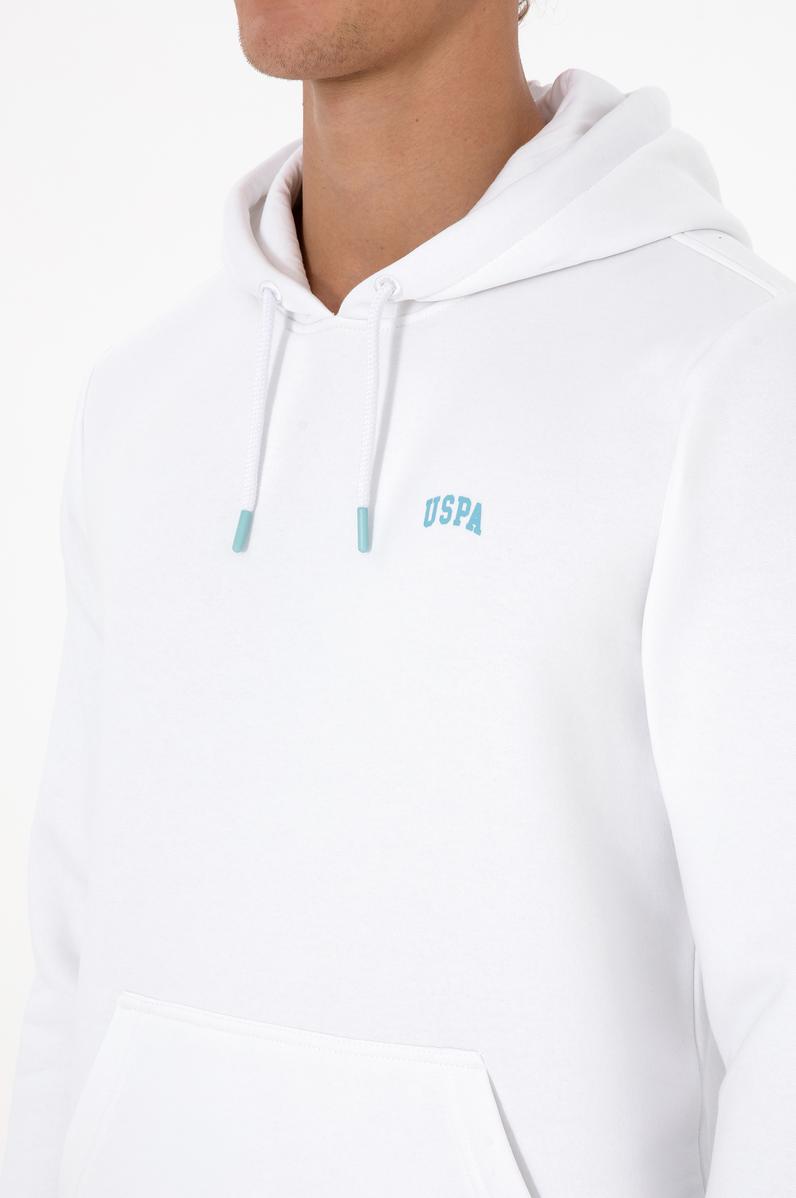 Erkek Regular Fit Kapüşonlu Şardonlu Beyaz Basic Sweatshirt