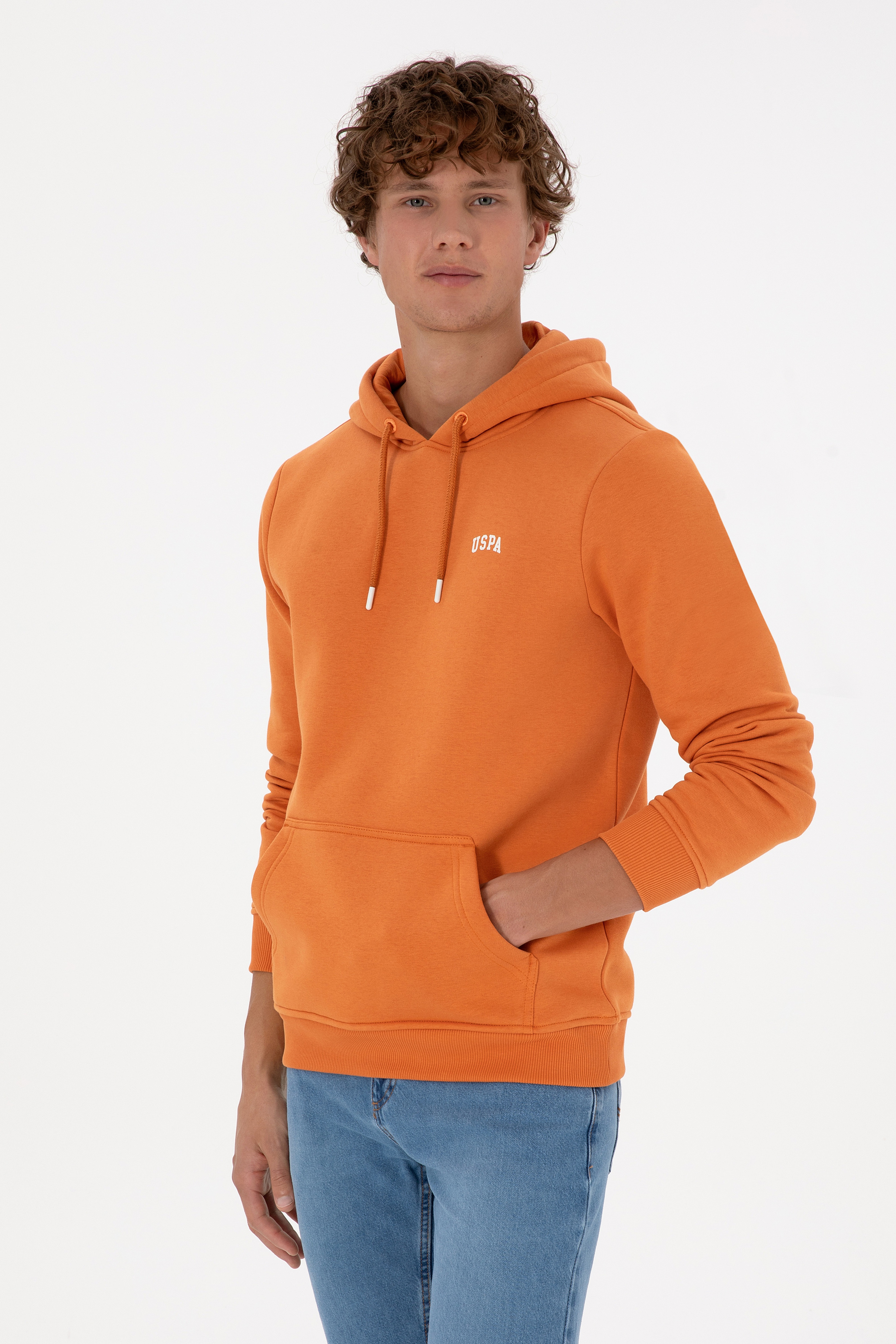Erkek Regular Fit Kapüşonlu Şardonlu Bakır Basic Sweatshirt - Image 1