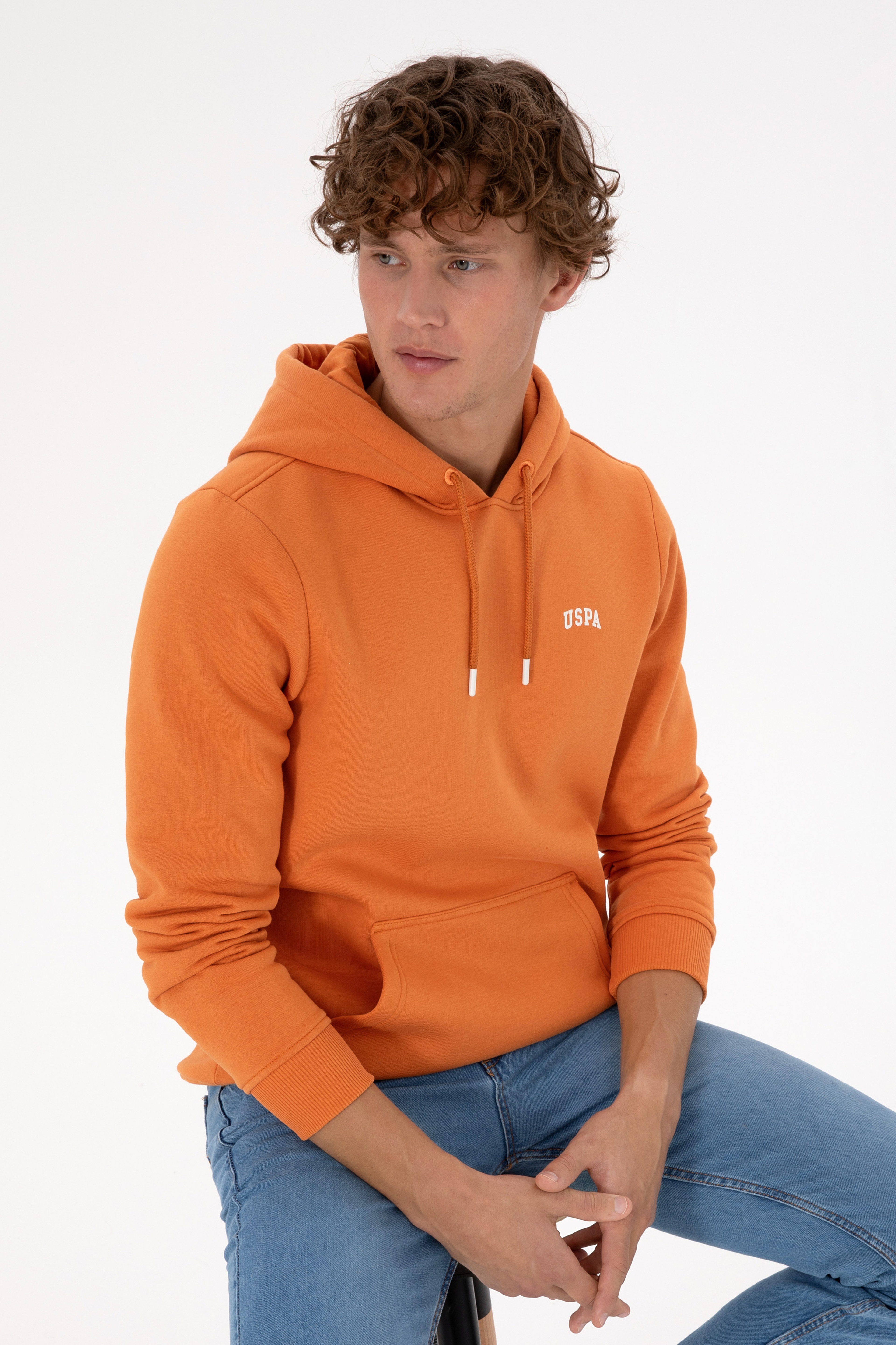 Erkek Regular Fit Kapüşonlu Şardonlu Bakır Basic Sweatshirt