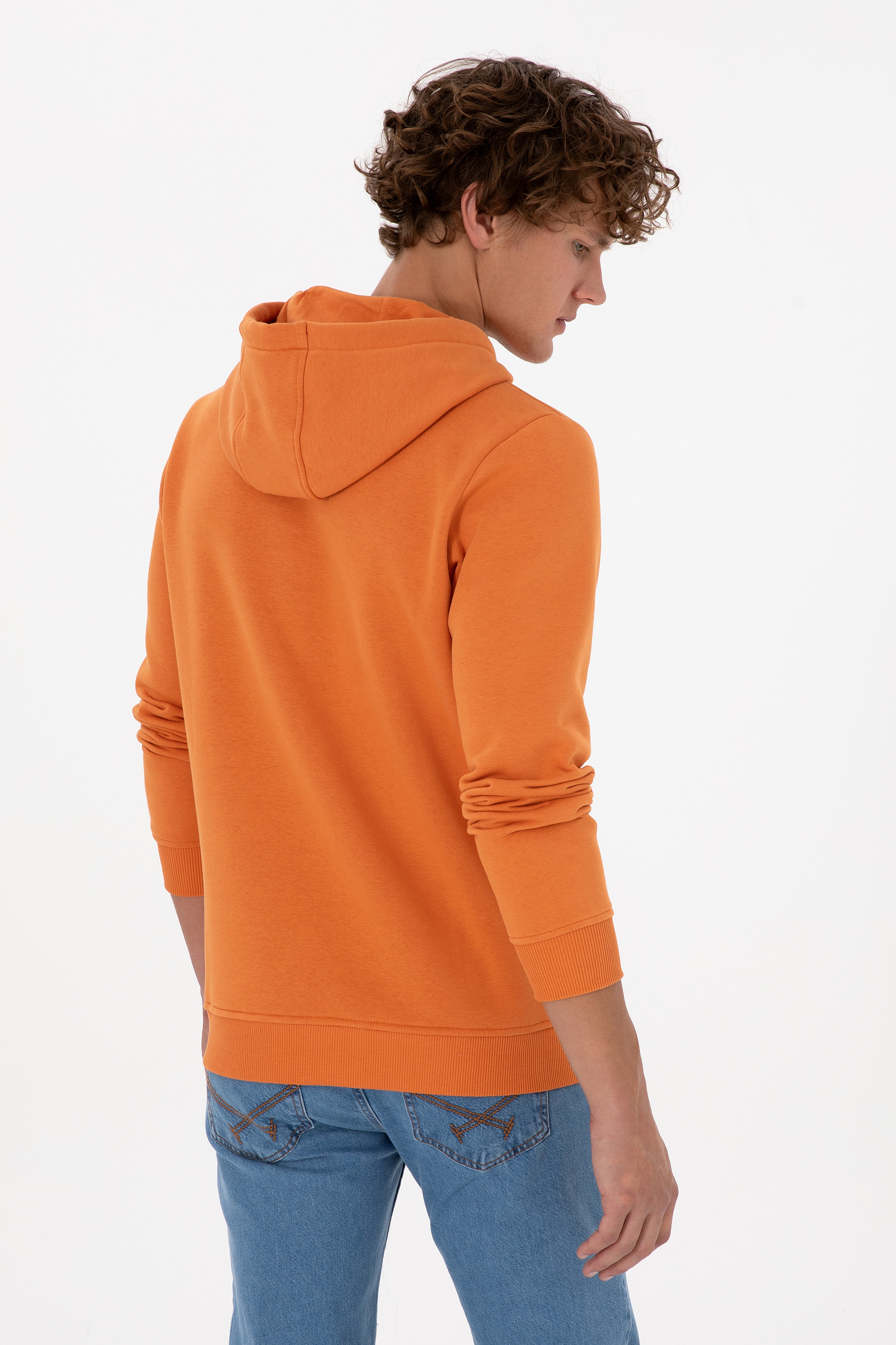 Erkek Regular Fit Kapüşonlu Şardonlu Bakır Basic Sweatshirt - Image 5