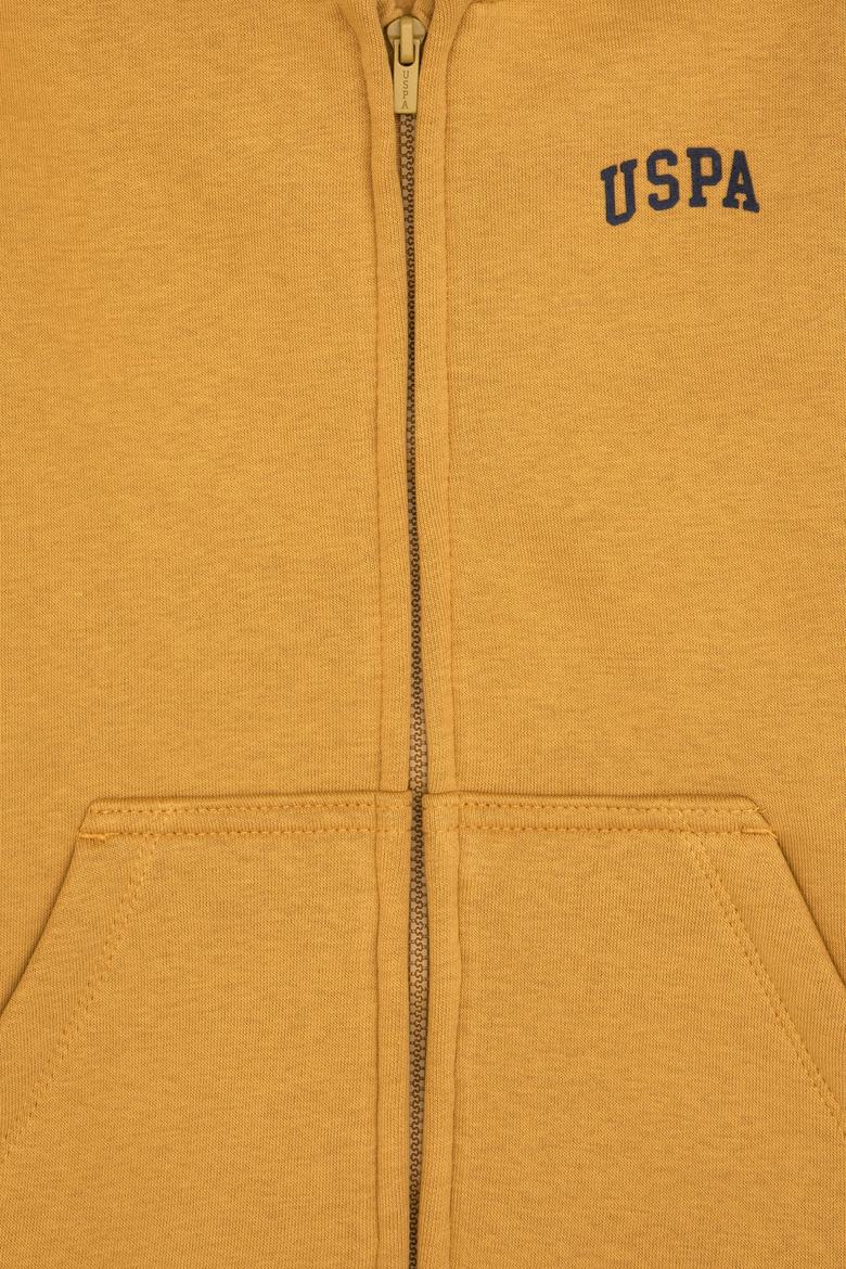 Erkek Çocuk Hardal Fermuarlı Kapüşonlu Örme Hırka - 50313852150