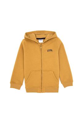 Erkek Çocuk Hardal Fermuarlı Kapüşonlu Örme Hırka - 50313852150