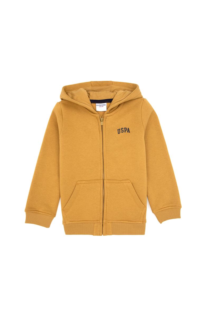 Erkek Çocuk Hardal Fermuarlı Kapüşonlu Örme Hırka