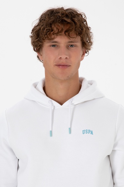 Erkek Regular Fit Kapüşonlu Şardonlu Beyaz Basic Sweatshirt