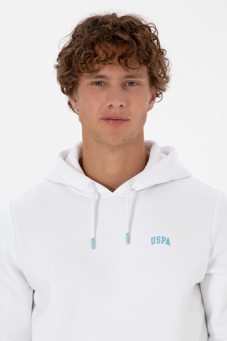 Erkek Regular Fit Kapüşonlu Şardonlu Beyaz Basic Sweatshirt - 50315582226