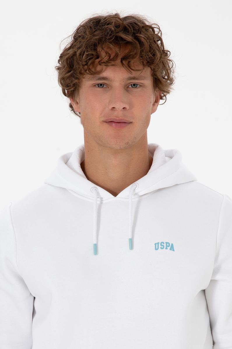 Erkek Regular Fit Kapüşonlu Şardonlu Beyaz Basic Sweatshirt