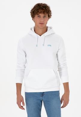 Erkek Regular Fit Kapüşonlu Şardonlu Beyaz Basic Sweatshirt - 50315582226