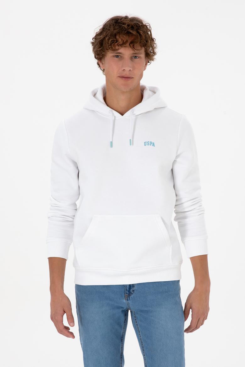 Erkek Regular Fit Kapüşonlu Şardonlu Beyaz Basic Sweatshirt