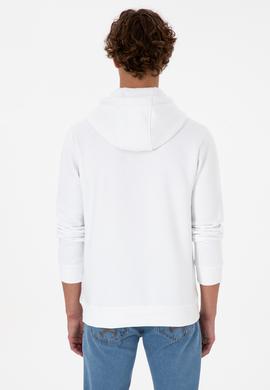 Erkek Regular Fit Kapüşonlu Şardonlu Beyaz Basic Sweatshirt - 50315582226