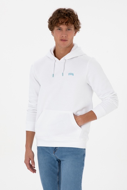 Erkek Regular Fit Kapüşonlu Şardonlu Beyaz Basic Sweatshirt