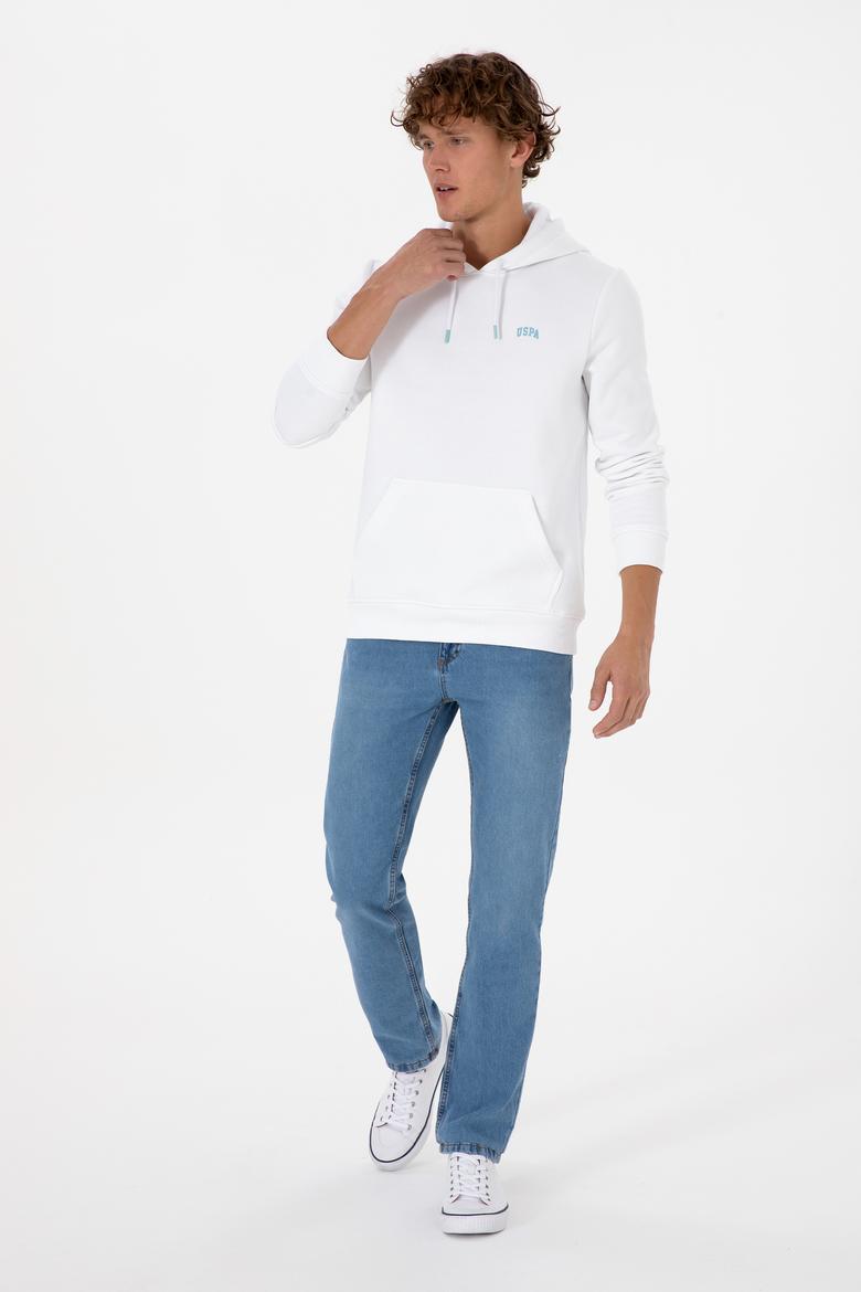 Erkek Regular Fit Kapüşonlu Şardonlu Beyaz Basic Sweatshirt - 50315582226