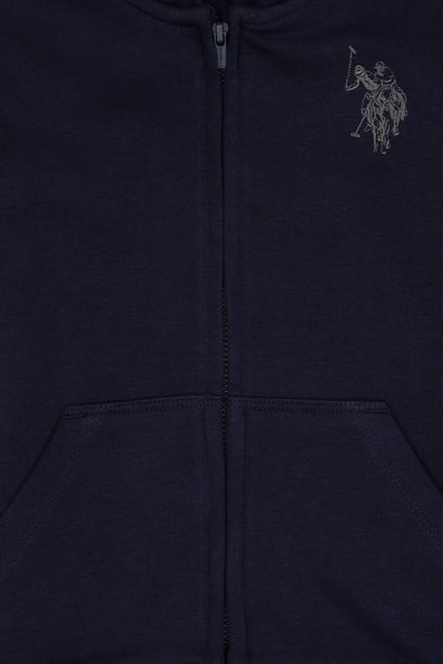 Erkek Çocuk Açık Lacivert Fermuarlı Kapüşonlu Sweatshirt