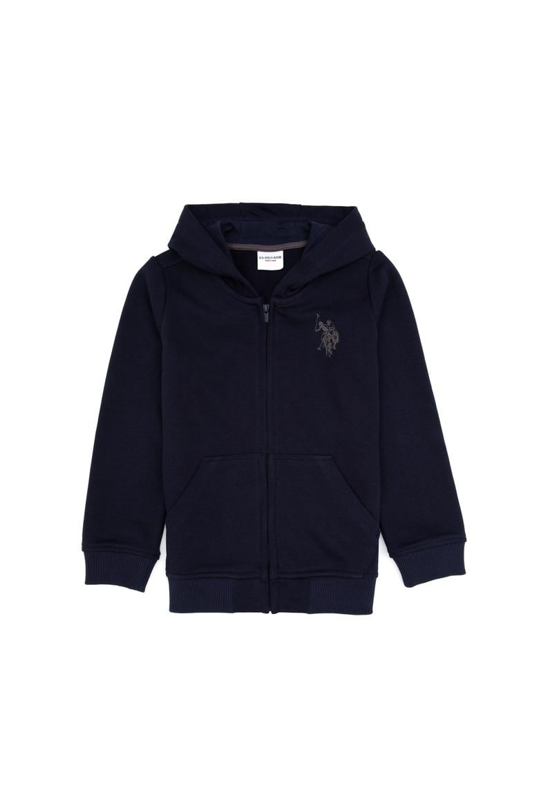 Erkek Çocuk Açık Lacivert Fermuarlı Kapüşonlu Sweatshirt
