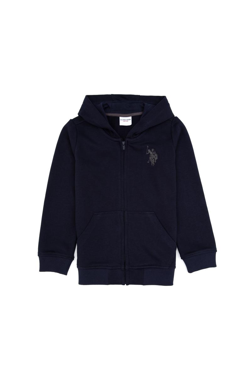 Erkek Çocuk Açık Lacivert Fermuarlı Kapüşonlu Sweatshirt