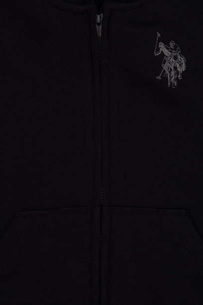 Erkek Çocuk Siyah Fermuarlı Kapüşonlu Sweatshirt