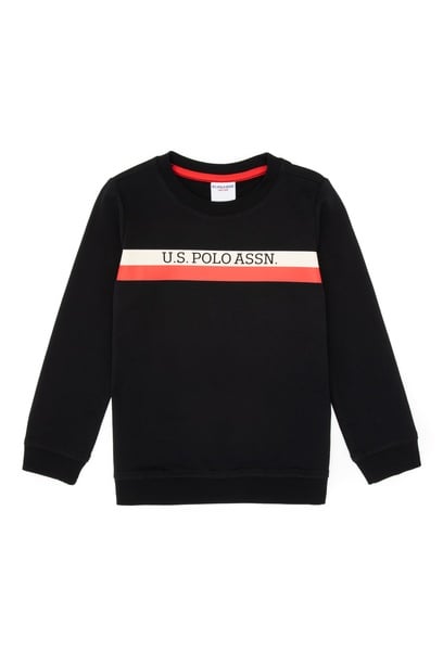 Erkek Çocuk Siyah Basic Bsiklet Yaka Sweatshirt