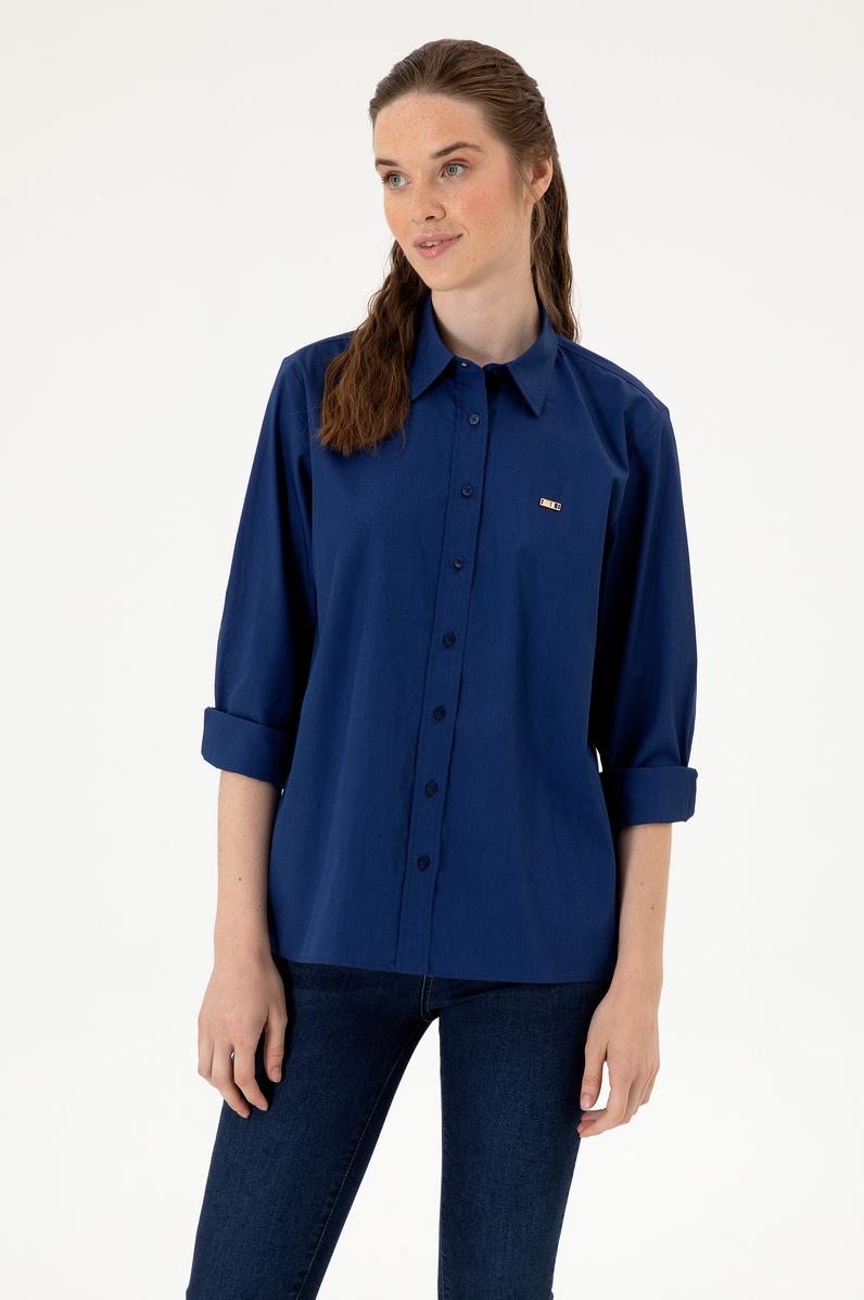Kadın İndigo Uzun Kollu Gömlek