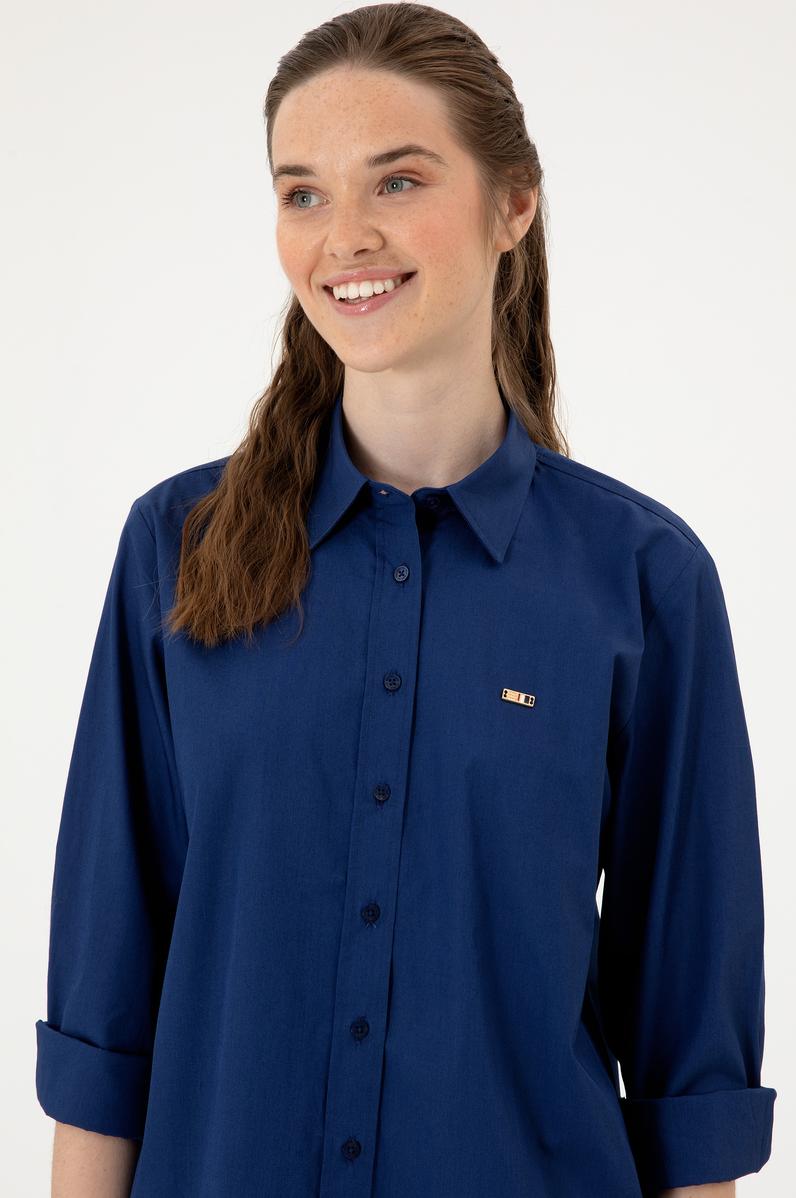 Kadın İndigo Uzun Kollu Gömlek