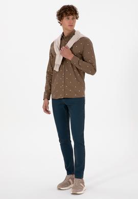 Erkek Haki Uzun Kollu Desenli Gömlek - 50316561015