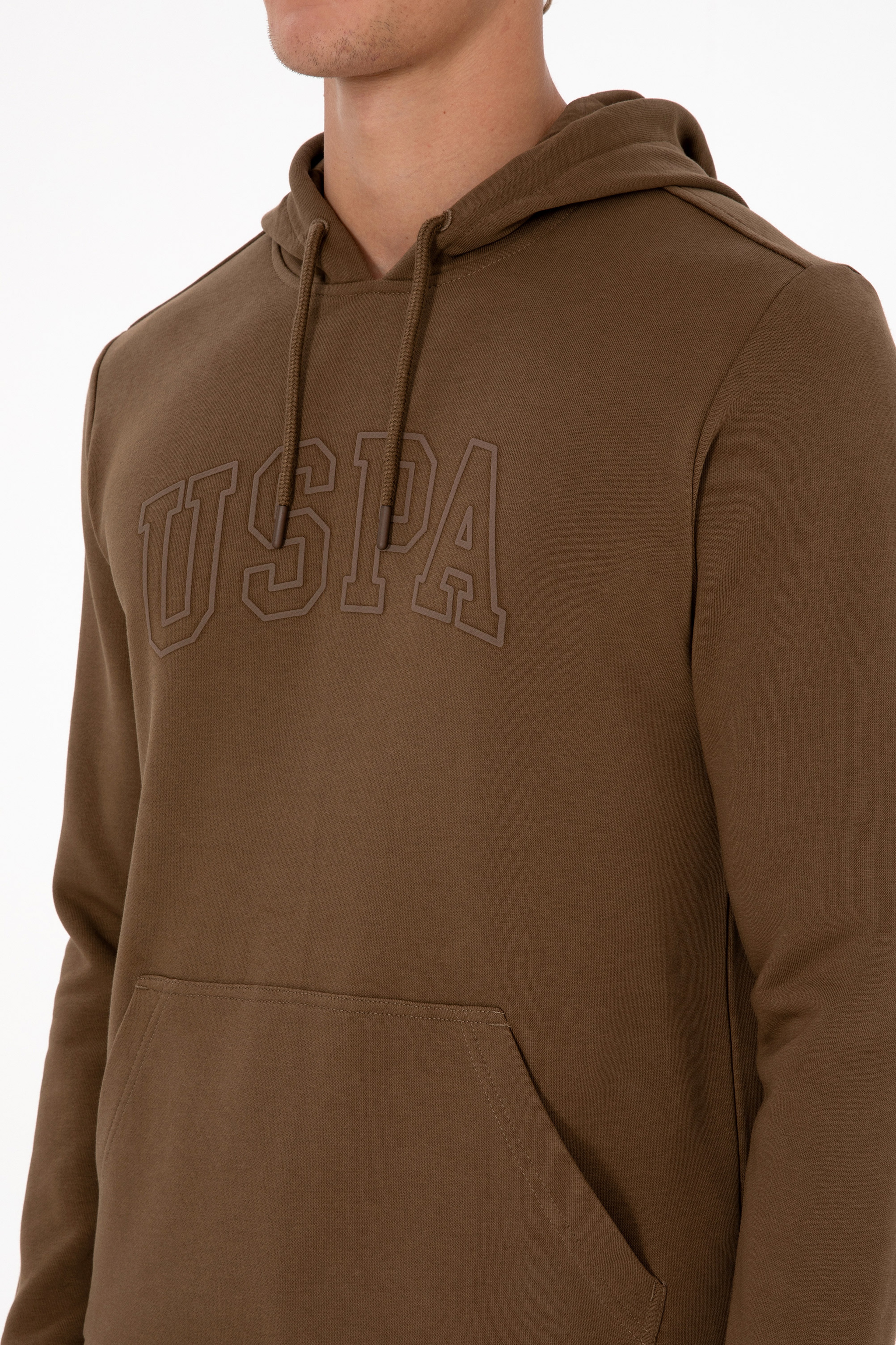Erkek Regular Fit Kapüşonlu Haki Basic Sweatshirt