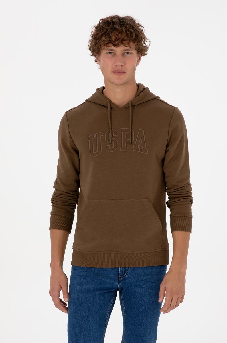Erkek Regular Fit Kapüşonlu Haki Basic Sweatshirt