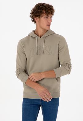 Erkek Regular Fit Kapüşonlu Açık Haki Basic Sweatshirt - 50315663077
