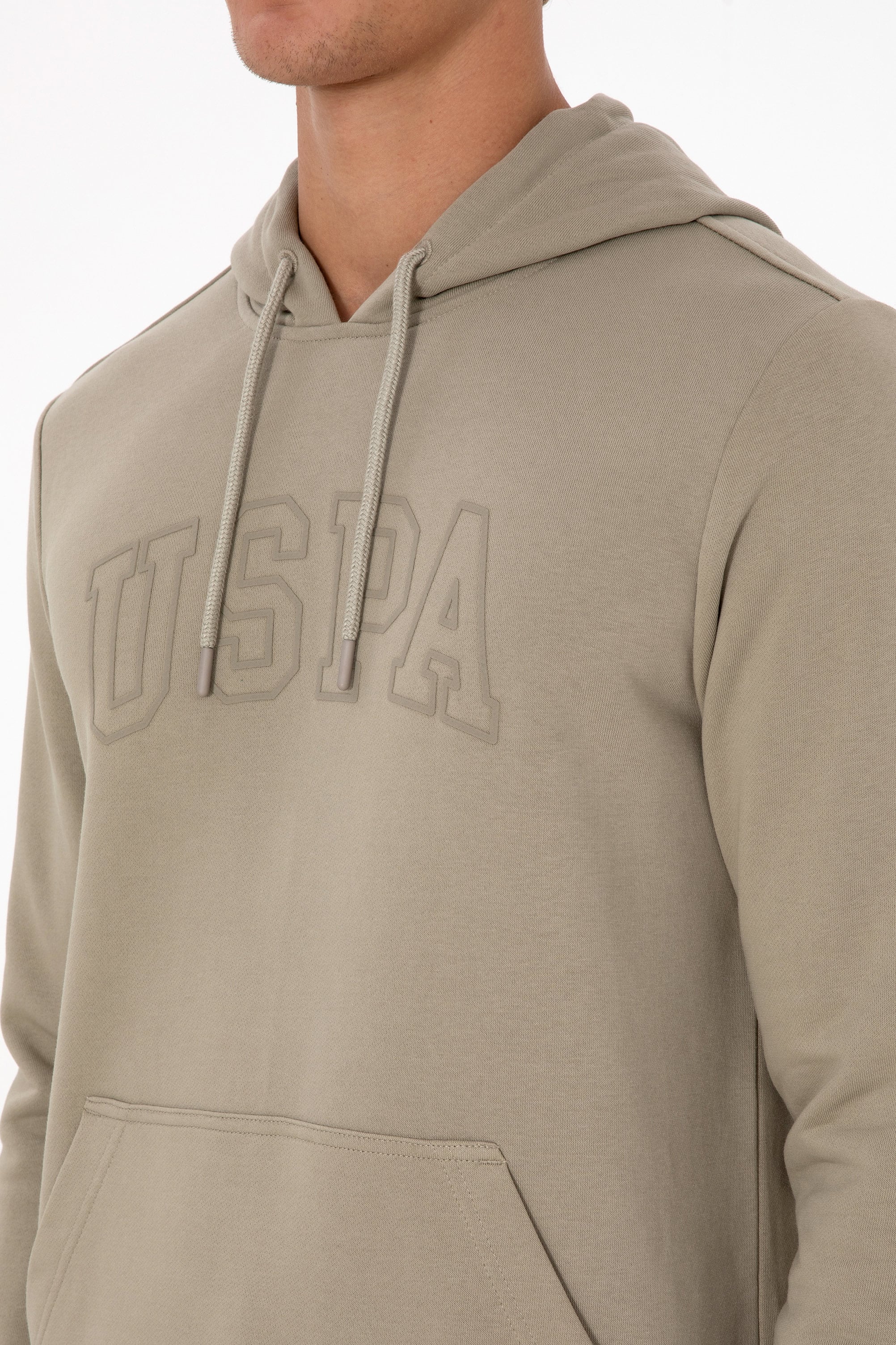 Erkek Regular Fit Kapüşonlu Açık Haki Basic Sweatshirt
