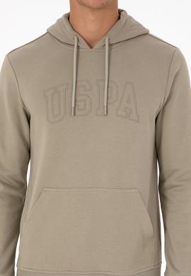 Erkek Regular Fit Kapüşonlu Açık Haki Basic Sweatshirt - 50315663077