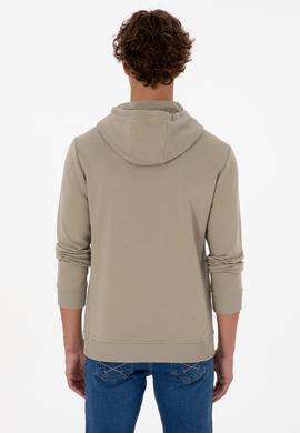 Erkek Regular Fit Kapüşonlu Açık Haki Basic Sweatshirt - 50315663077