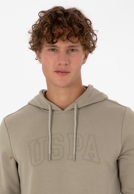 Erkek Regular Fit Kapüşonlu Açık Haki Basic Sweatshirt - 50315663077