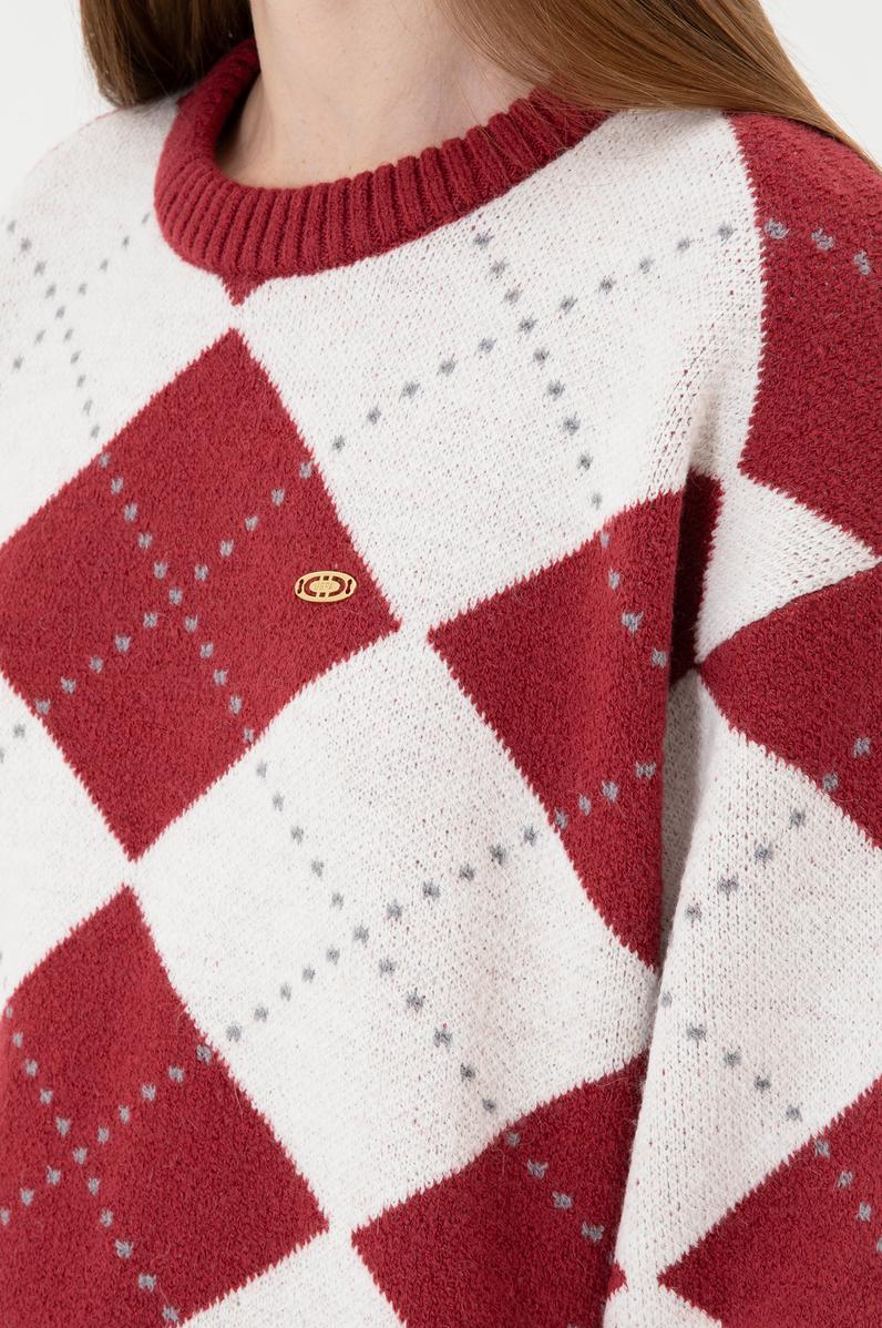 Kadın Koyu Frambuaz Bisiklet Yaka Kazak