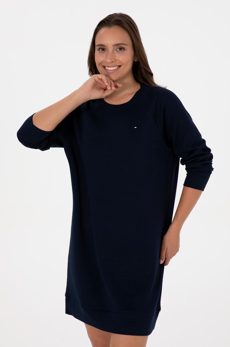 Kadın Lacivert Modal Karışımlı Mini Boy Bisiklet Yaka Örme Elbise