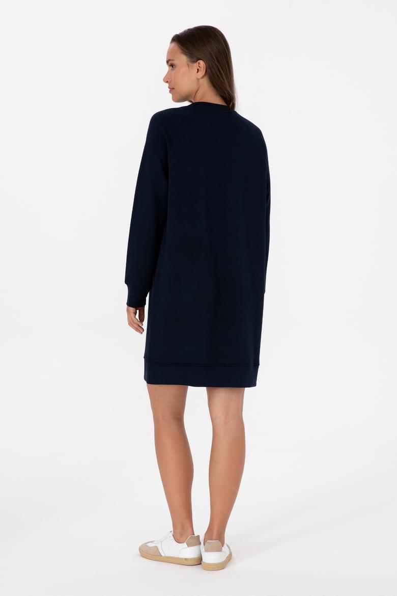 Kadın Lacivert Modal Karışımlı Mini Boy Bisiklet Yaka Örme Elbise - 50313438006