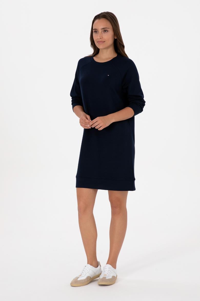 Kadın Lacivert Modal Karışımlı Mini Boy Bisiklet Yaka Örme Elbise - 50313438006