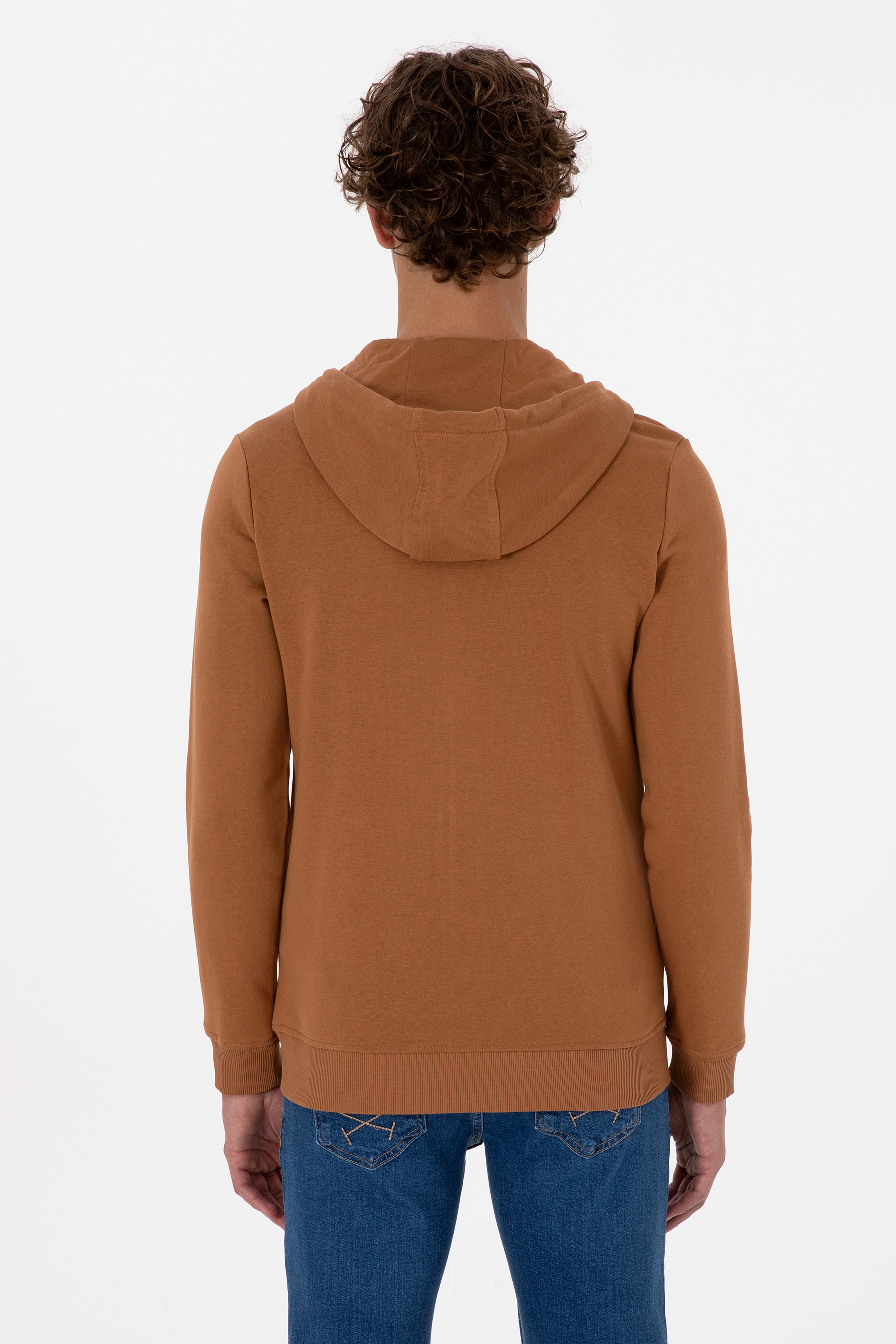 Erkek Regular Fit Fermuarlı Kapüşonlu Camel Örme Hırka - Image 5
