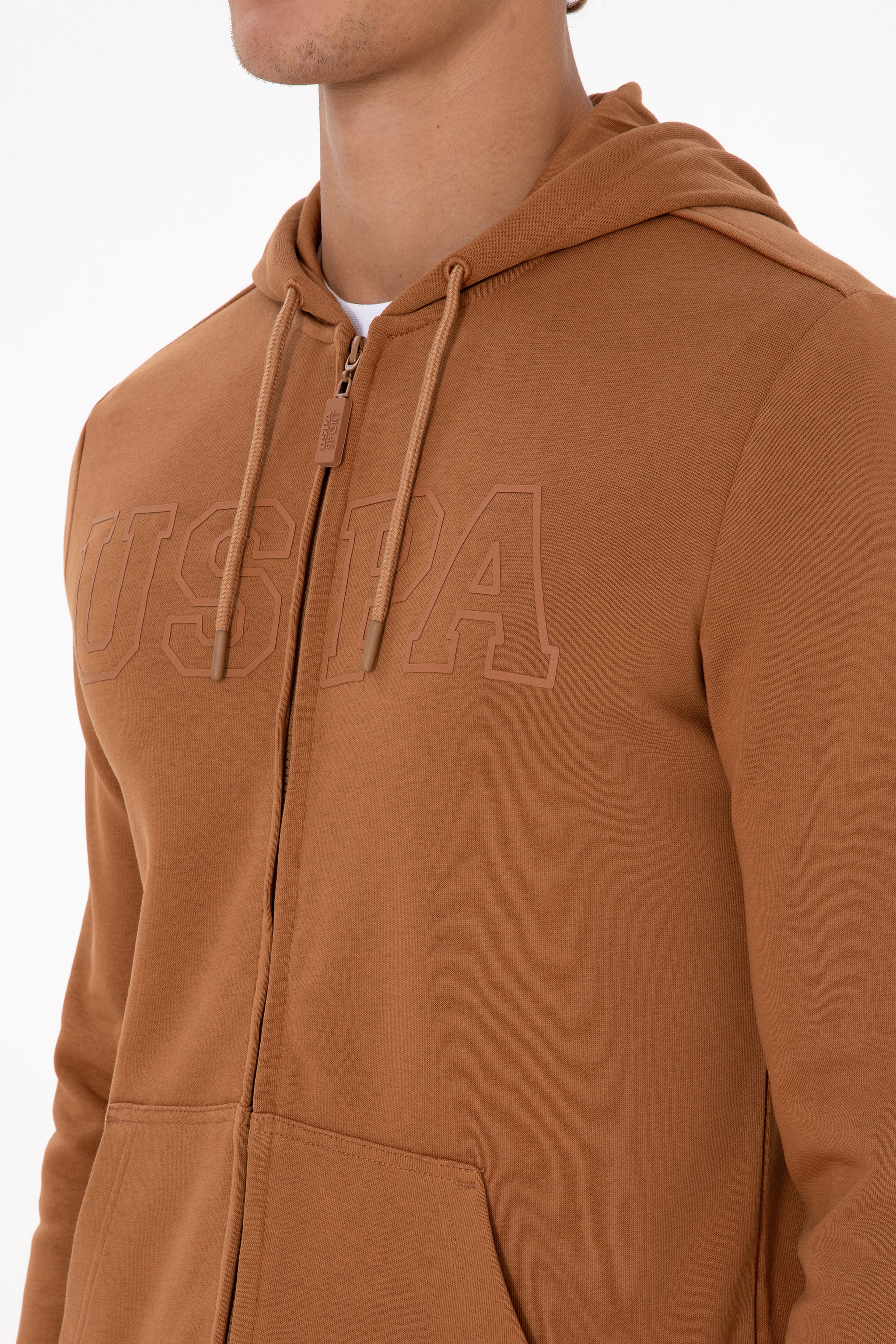 Erkek Regular Fit Fermuarlı Kapüşonlu Camel Örme Hırka - Image 7